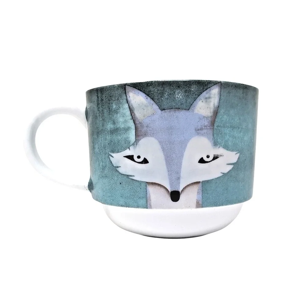 Pier 1 One Imports Stacking Mugs Set of 4 / Metal Stand Arctic Animals Porcelain